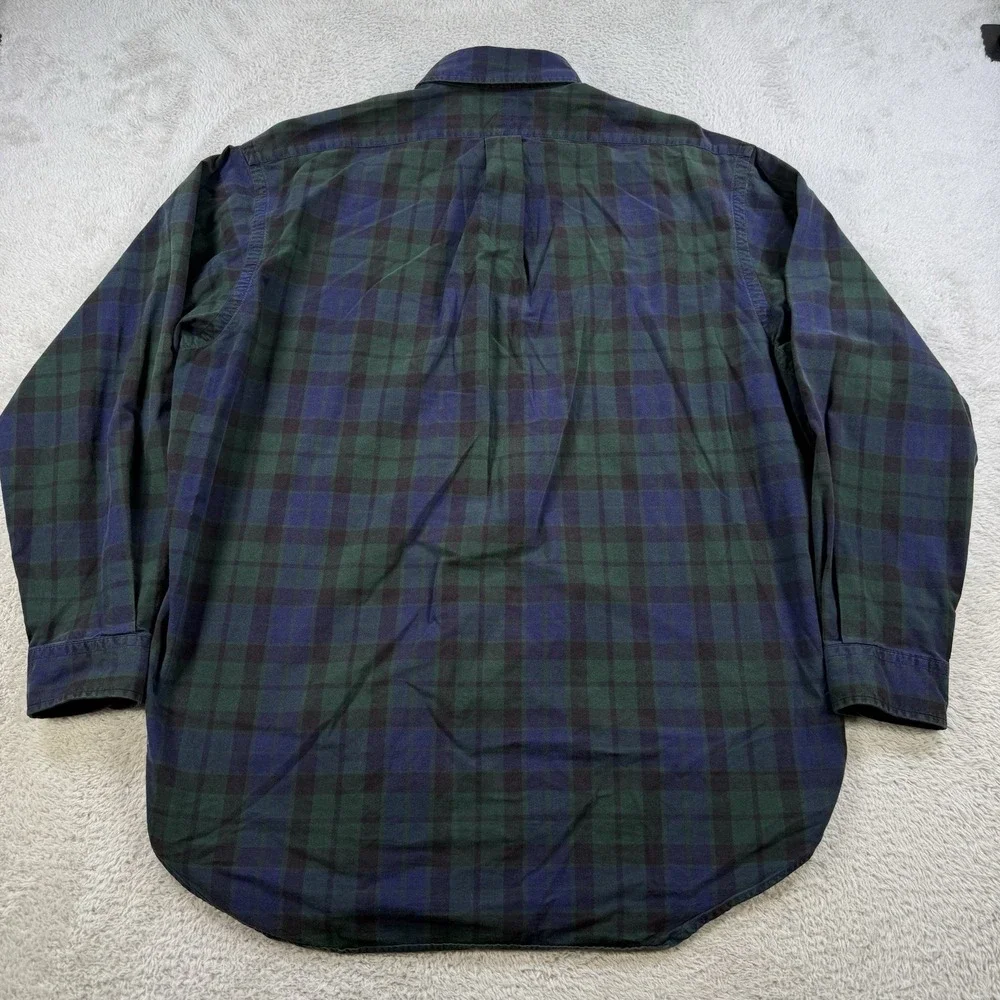Polo Ralph Lauren Shirt Men Large Blaire Blackwatch Tartan Plaid Blue Green Pony